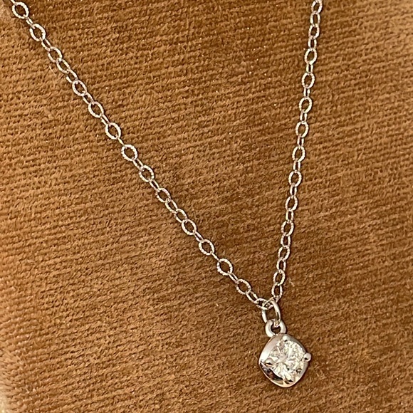 Solid Stamped 14K White Gold Natural Round Cut Diamond Solitaire Charm Necklace - Picture 6 of 17